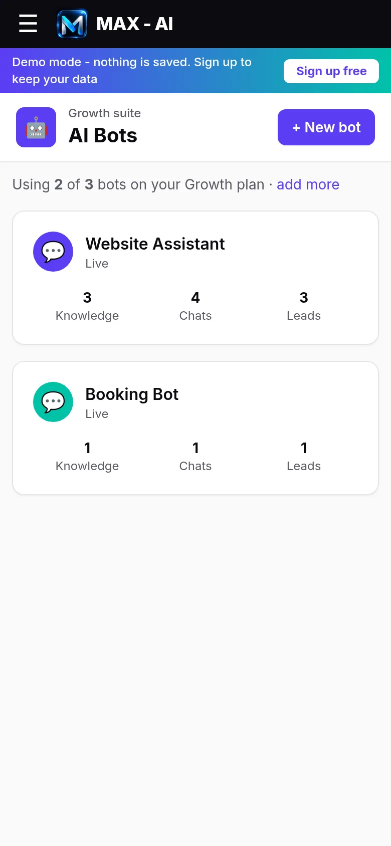 AI Bots list on mobile